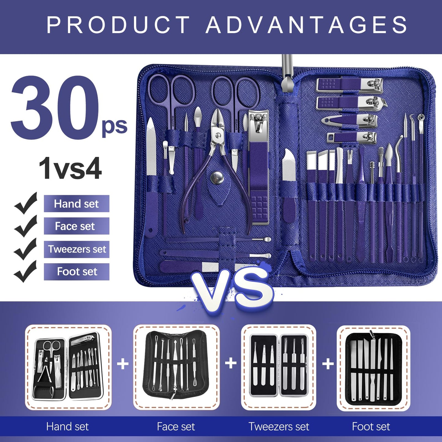 Manicure Set 30 in 1 Nail Clipper set, REDFLOW nail clippers, fingernail & toenail clippers, Manicure Tools, pedicure tools, Suitable for Travel Manicure Kit, Nail Set Kit With Everything Profe