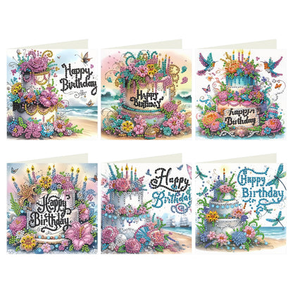 MUNORIAY Diamond Art Birthday Cards: 6 Pack Diamond Painting Greeting Cards Kits for Adults 5D DIY Special Shaped Rhinestone Birthday Folding Greeting Cards Gem Art with Envelopes Blessing Gifts