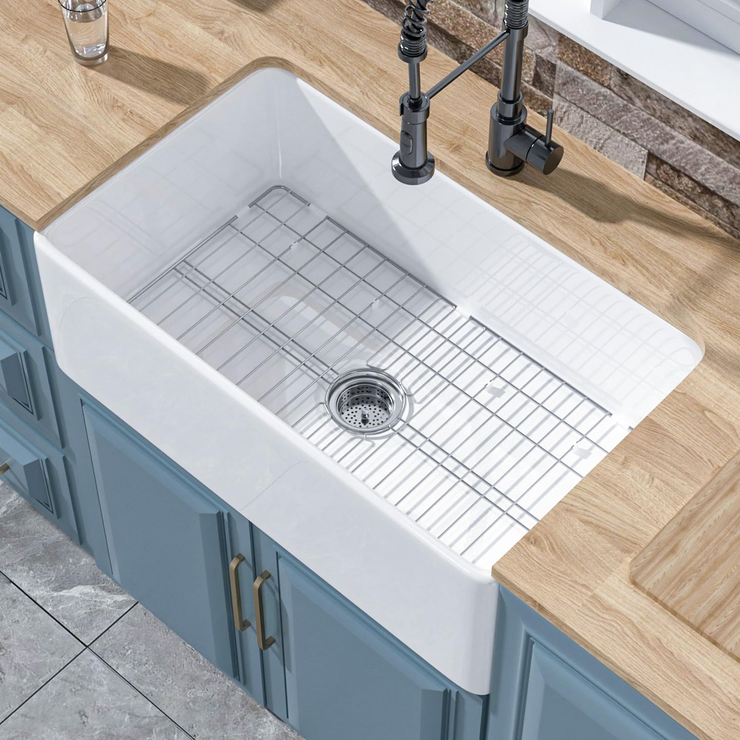 HOMLYLINK White Farmhouse Sink 30 x 18 Inch, Firecaly Apron Front Undermount Farm Kitchen Sink Single Bowl, with Custom Accessories 2 Types, for Kitchen, Laundry, Small Space
