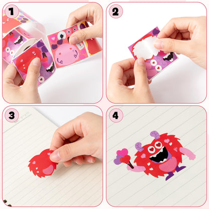 ANGOLIO 300Pcs Valentine's Day Monster Make a Face Stickers Roll Make Your Own Valentine Monster Stickers Label Waterproof Vinyl Decals for Greeting Cards Party Decor Candies Bags Gift