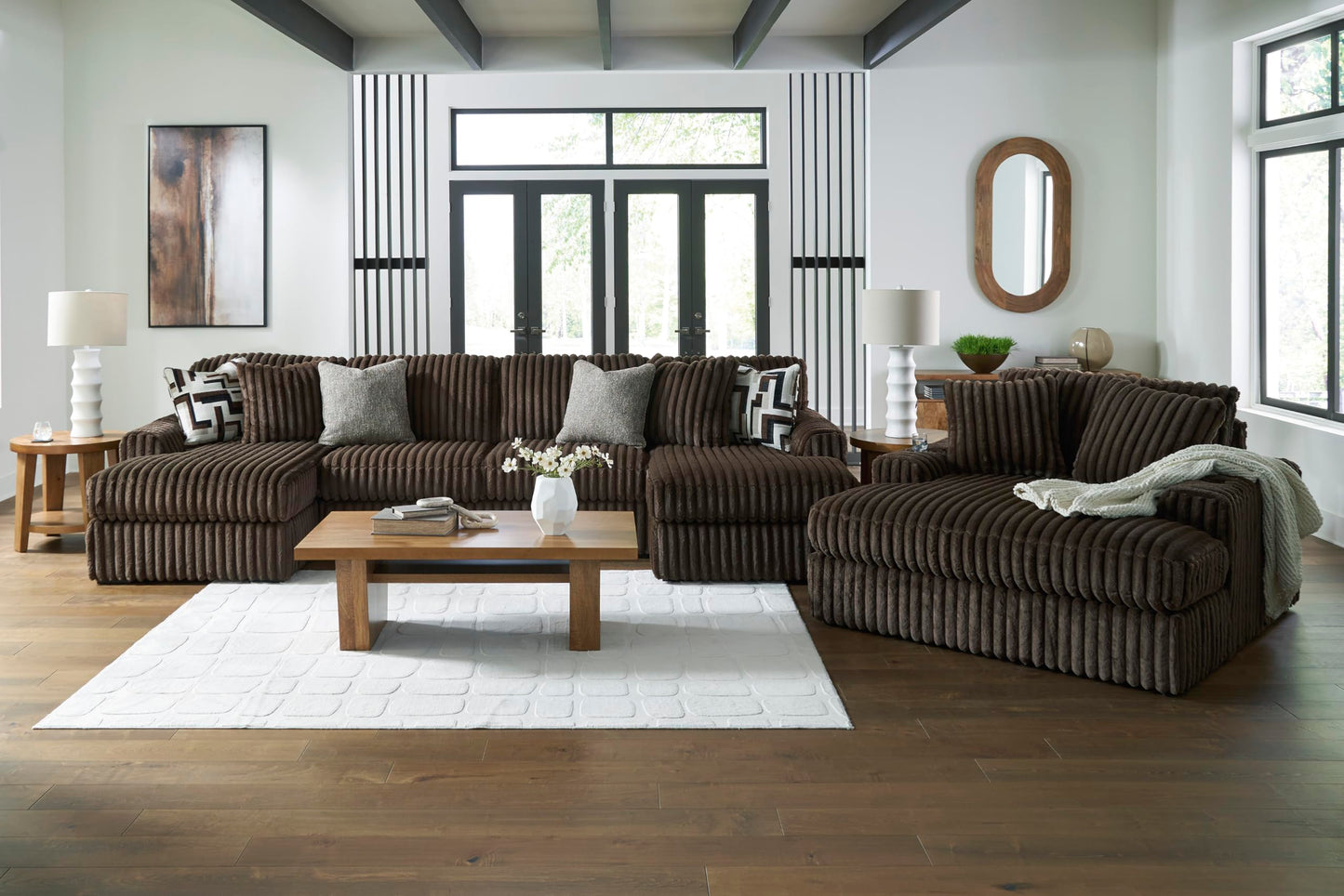 Signature Design by Ashley Midnight-Madness Contemporary Oversized Chaise with Reversible Cushions, USB Ports and Cup Holders, Dark Brown