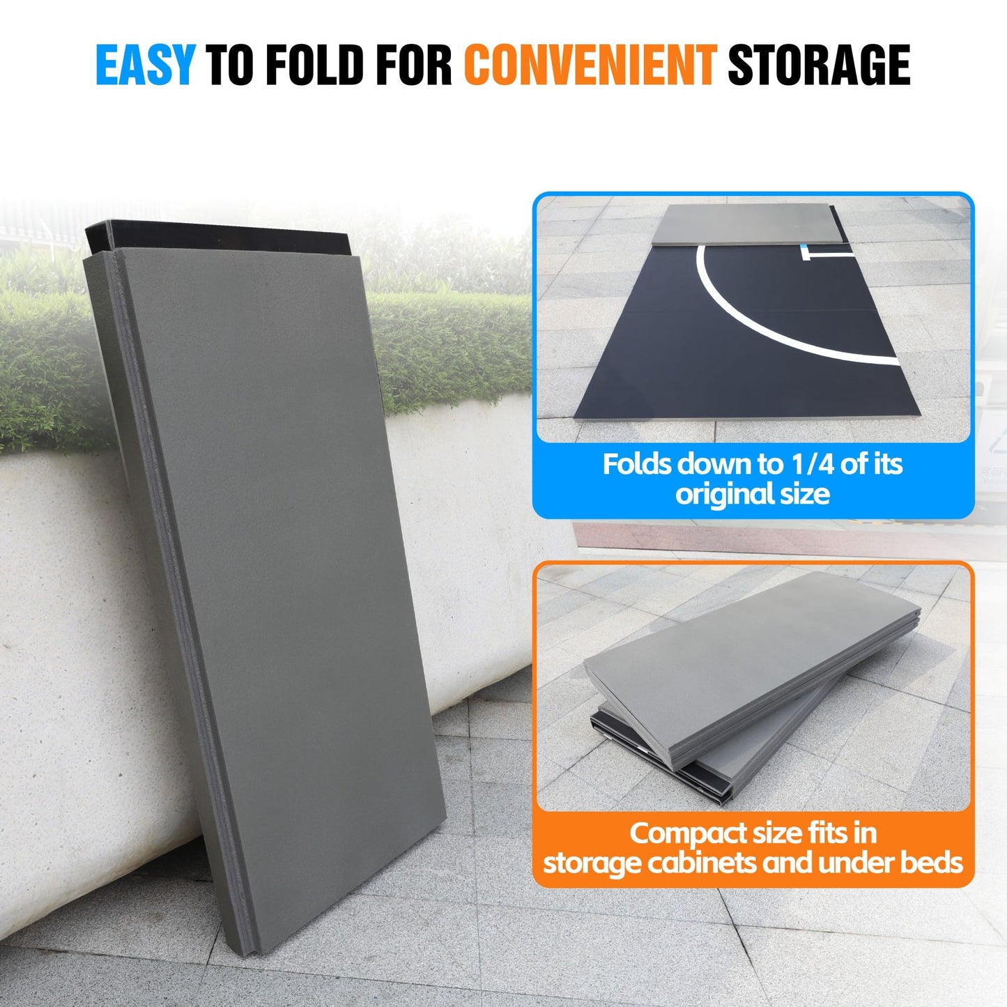 10' x 10' Wrestling Mat, 3cm Thick Foldable Gym Mat for BJJ Jiu Jitsu MMA Taekwondo Martial Arts, Non-Slip Waterproof Home Training Mat with Shock Absorption & Odor Control Black