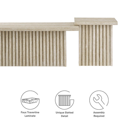 Modway Render Faux Travertine Slatted Nesting Coffee Table Set in Travertine - 2 Piece Low Profile Coffee Table Mid Century Modern - Abstract Coffee Tables for Living Room - Nested Accent Tables