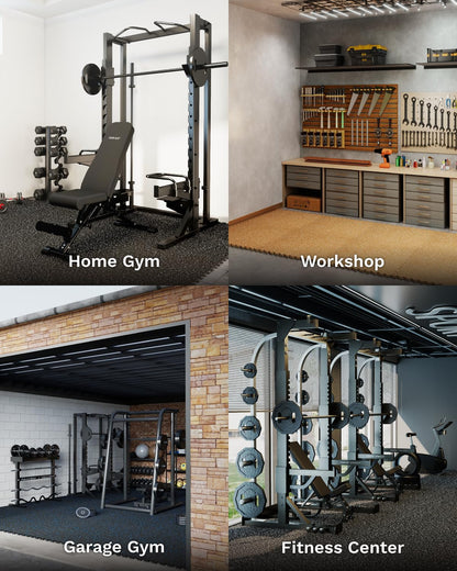 AIRHOP 0.56in Thick 96 Sq Ft Exercise Equipment Mats, 24 Tiles Upgraded Rubber Top with High Density EVA Foam, Large Interlocking Puzzle Gym Flooring for Home Gym, Heavy Weight Workout,Black