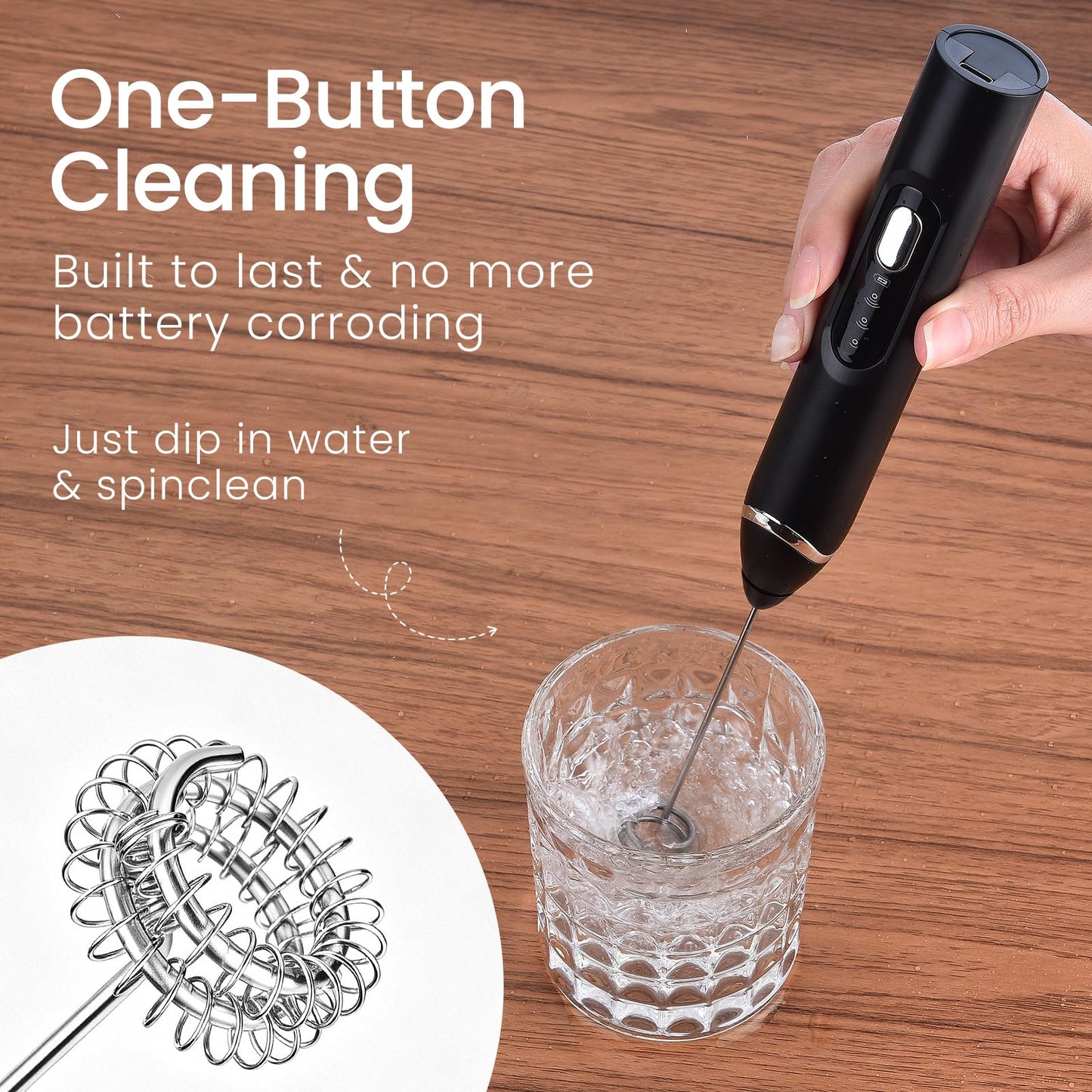 Nuthceia Handheld Milk Frother with Travel Case - Portable USB Rechargeable Mini Whisk for Coffee, Latte. Includes 3 whisks, storage, perfect for frothing milk, beating eggs, and blending drinks.