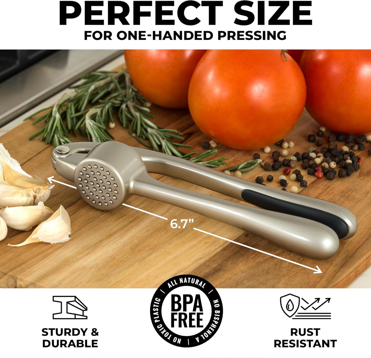 Zulay Kitchen Garlic Press Set - Rust-Proof Professional Mincer with Ergonomic Handle & Silicone Peeler (Silver)