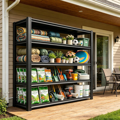 KIFDYTH 62" Wide Heavy Duty Garage Shelving Units, 3500 LBS Storage Shelves, Black Metal Garage Shelves, Large Storage Rack,Industrial Shelving for Shop,Warehouse,Basement(84" H×62W×24.05D)