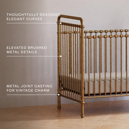 Namesake Abigail 3-in-1 Convertible Baby Crib (Gold) - GREENGUARD Gold Certified - Convertible Crib to Toddler Bed and Daybed - Baby Bed w/ 4 Adjustable Heights - Vintage Baby Crib Convertible
