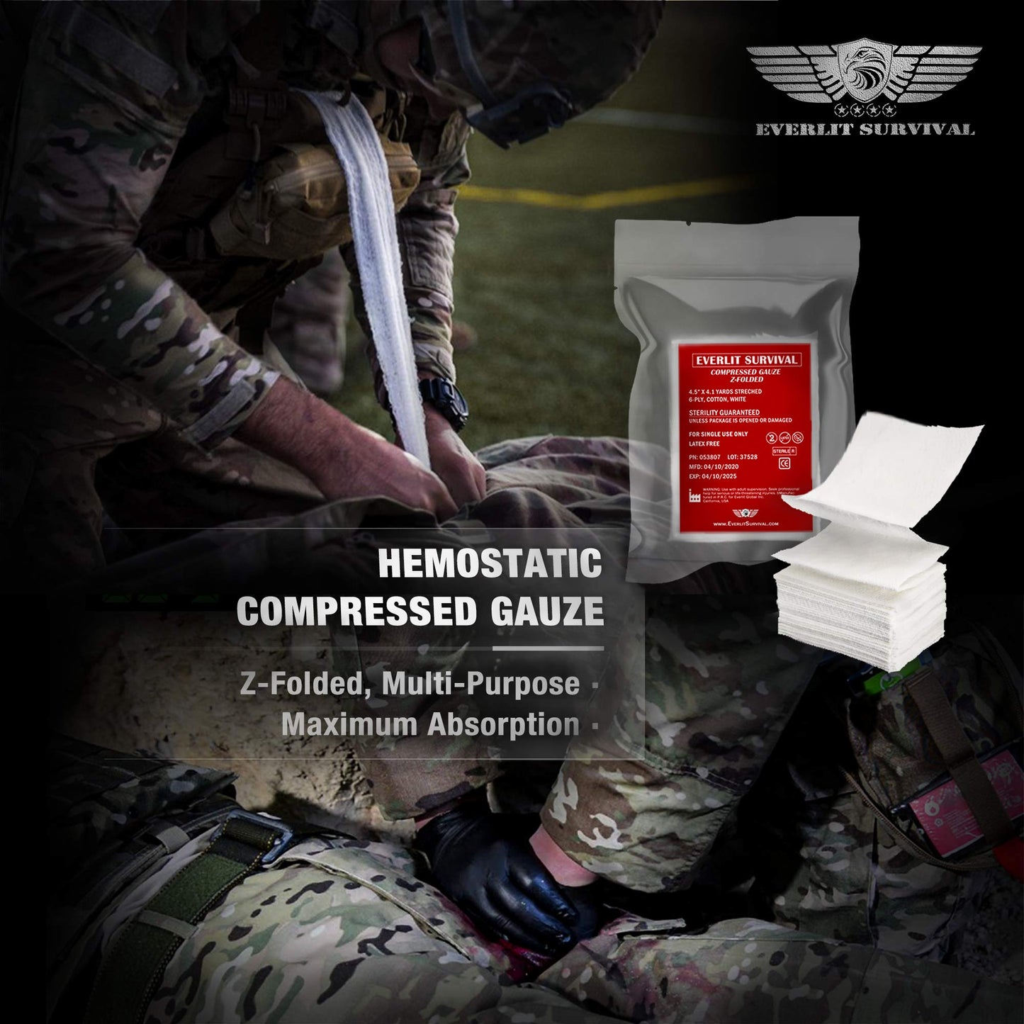 EVERLIT Emergency Trauma Kit, CAT GEN-7 Tourniquet 36" Splint, Military Combat Tactical IFAK for First Aid Response, Critical Wounds, Severe Bleeding Control (Black Camo)