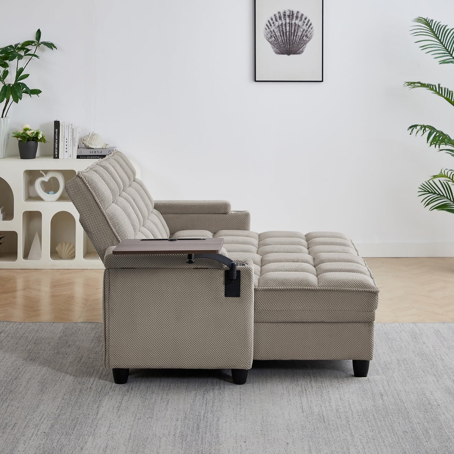Eafurn Double Chaise Lounge Recliner with Storage, 71" Modern Sleeper Loveseat Sofa Couch with 6-Position Adjustable Split Backrest, Cup Holders and Swivel Tray Table for Living Room