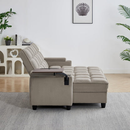 Eafurn Double Chaise Lounge Recliner with Storage, 71" Modern Sleeper Loveseat Sofa Couch with 6-Position Adjustable Split Backrest, Cup Holders and Swivel Tray Table for Living Room