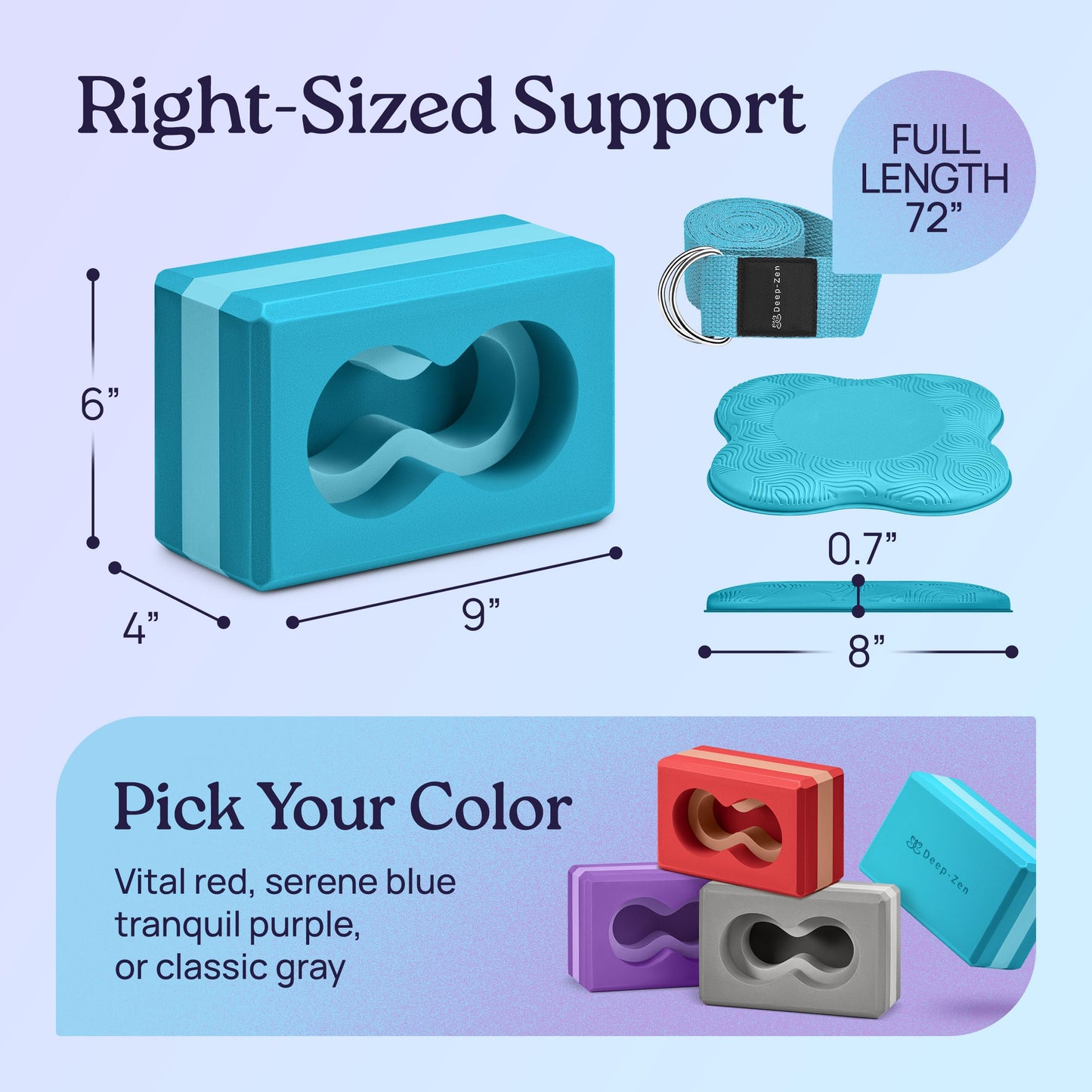 Deep-Zen® Yoga Blocks Wrist Support; Yoga Blocks 2 Pack with Knee Pads and Strap to Put Less Weight on Wrists; Durable, Versatile Yoga Brick Exercise Block Set, Blocks Yoga