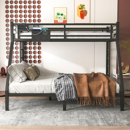 XUWANSHANG Twin XL Over Queen Bunk Bed Frame, Heavy Duty Metal Loft Bed for Adults/Teens, 350/600LB Capacity w/Ladder & Guardrail, Noise-Free Steel Slats, No Box Spring Required, Black