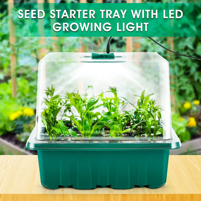 Yskea Seed Starter Tray with Light, 6PCS Seed Starter Kit with Grow Light, Seedling Starter Trays with Humidity Domes, Covers Height 3.9", Indoor Gardening Plant Germination Trays (12 Cells per Tray)