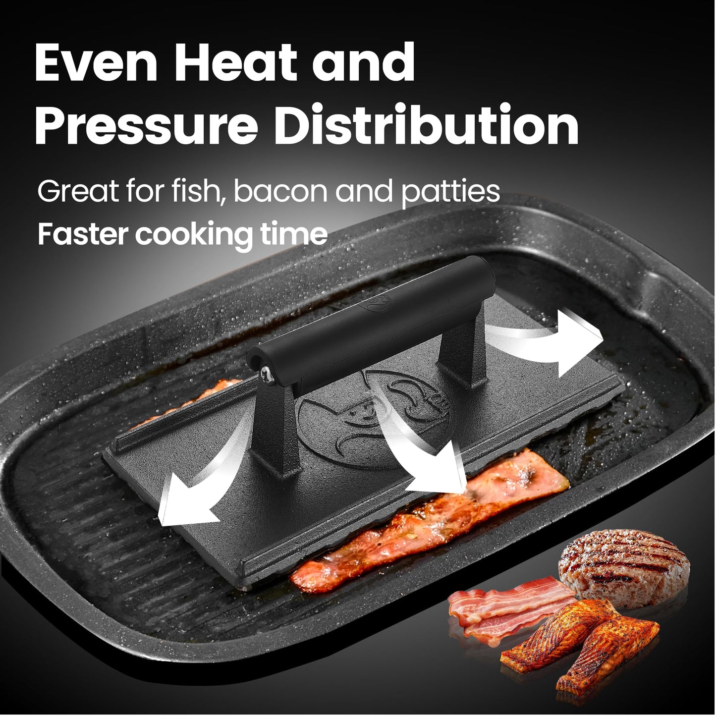 3lb Cast Iron Grill Press, Heavy Duty Smash Burger Press for Griddle Heat Resistant Handle, Burger Smasher, Hamburger Press, Grill Press for Griddle, Bacon Press Meat Press, BBQ Grill Accessories