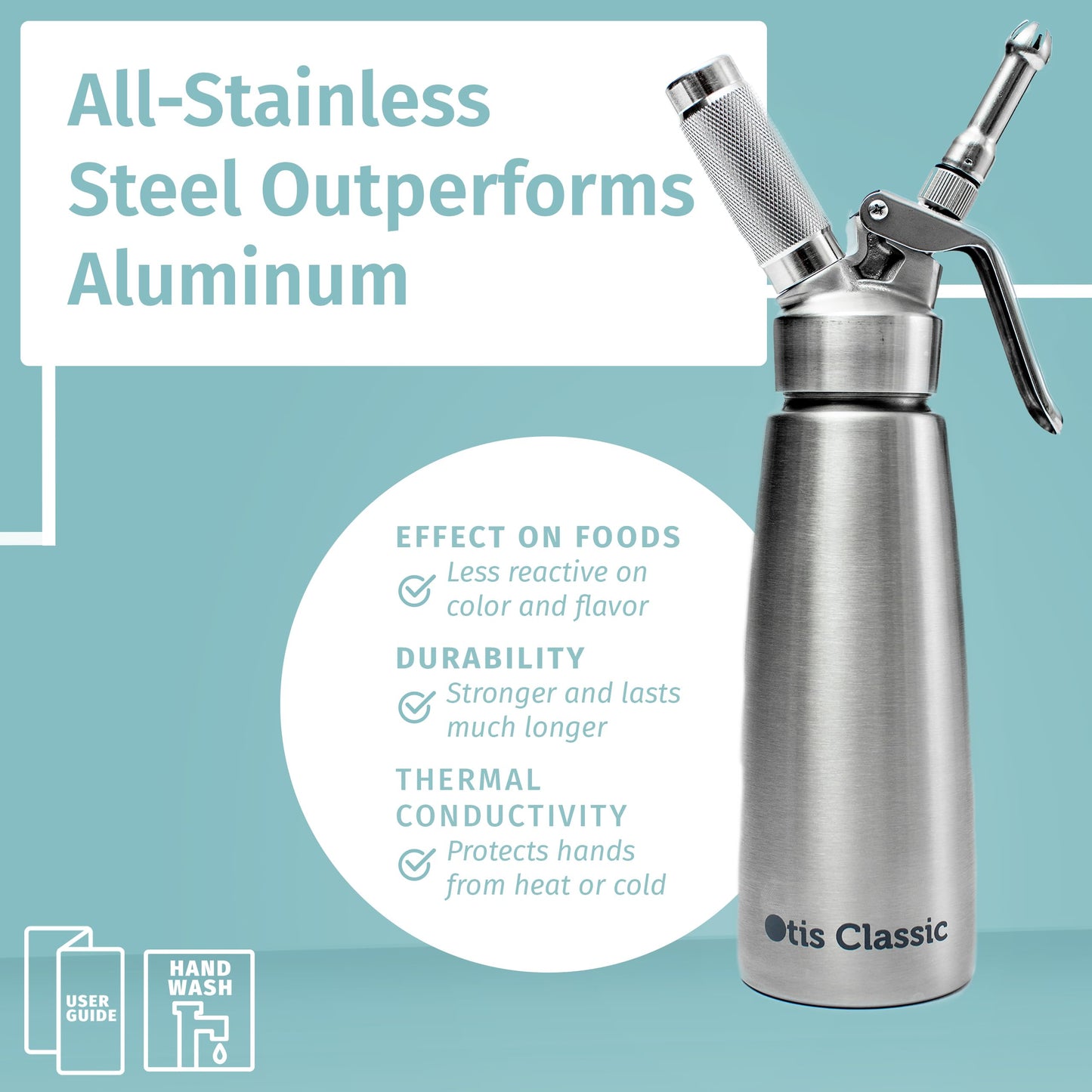 Otis Classic 304 Stainless Steel Whipped Cream Dispenser, 500ml w/ 3 Decorating Nozzles - Commercial Grade Quality Made of Food Grade Stainless Steel - Easy to Use and Clean Ideal for Desserts for Home Chef