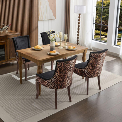 Upholstered Dining Chairs Set of 2,Mid Century Modern Dining Room Chairs with Solid Wood Frame Bronze Nail Head,Armless Accent Chair for Living Room Kitchen Restaurant 36.4" H Leopard