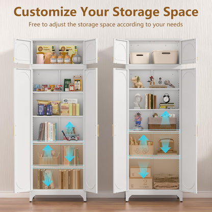 Polup Kitchen Pantry Cabinet, 90" Tall Metal Pantry Cabinet, Food Cupboards with Doors and Shelves, Freestanding Storage Cabinets for Dining, Living Room, 16"D x 32"W x 90"H, White, Assembly Required