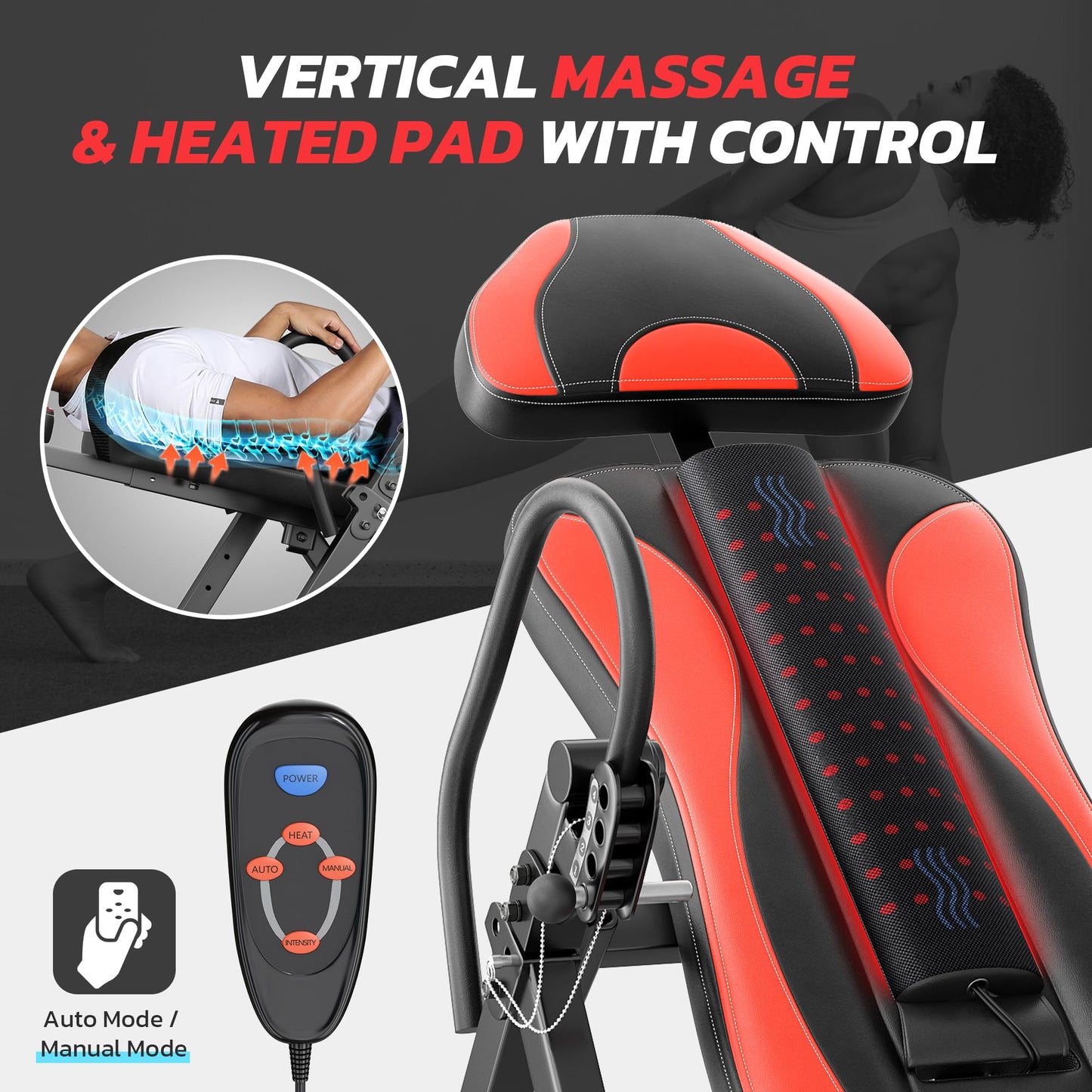 YOLEO Inversion Table Massage & Heat 2025 New Inversion Table for Back Pain Relief Equipment w/Remote Control, Reversible Ankle Holders, Heavy Duty up to 320lbs