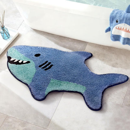 Percozzi Shark Shaped Bathroom Rug, Soft Absorbent Cute Animal Bath Mat with Non-Slip Backing, Washable Shark Rug for Bathroom Floor, Tub & Shower Decor, 25"x39"