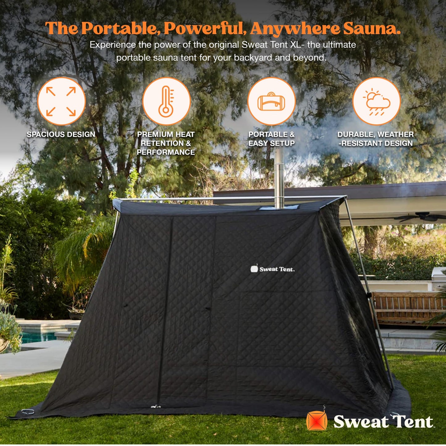 SweatTent Portable Outdoor Sauna (Extra Large) Standard Bundle – Complete Kit with Stove, Sauna Rocks, Basket, Gloves, Fire Poker, Thermometer, Quick Assembly, 10 Adults, Backyard & Camping