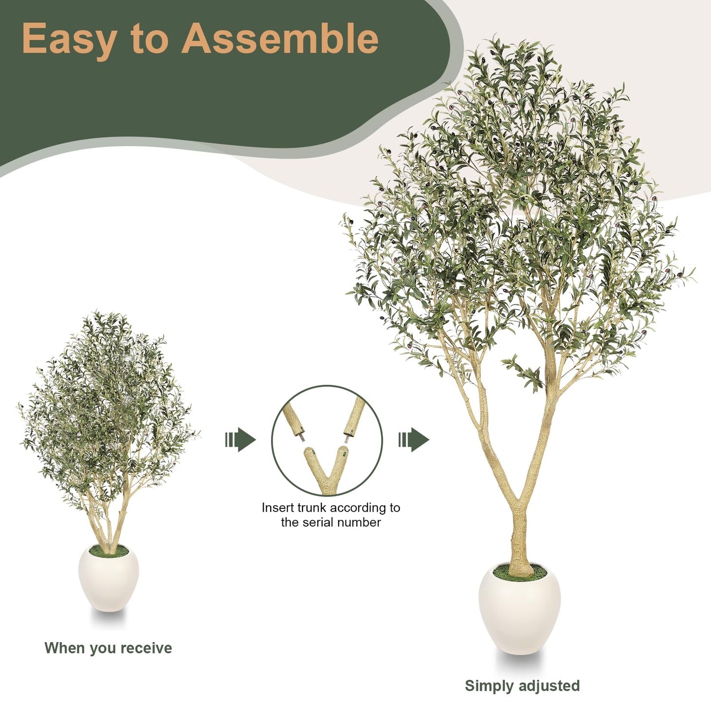 PHYTREE 9ft Artificial Olive Tree with White Planter Included - Large Indoor Floor Plant with Natural Trunk and Fruit Accents for High-Ceiling Living Room and Hallway Corner