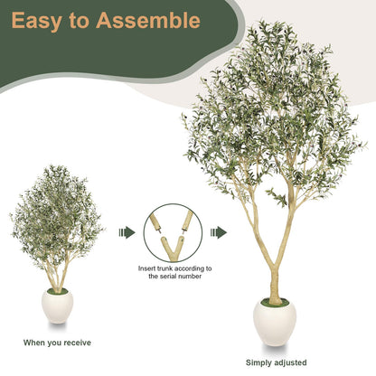 PHYTREE 9ft Artificial Olive Tree with White Planter Included - Large Indoor Floor Plant with Natural Trunk and Fruit Accents for High-Ceiling Living Room and Hallway Corner