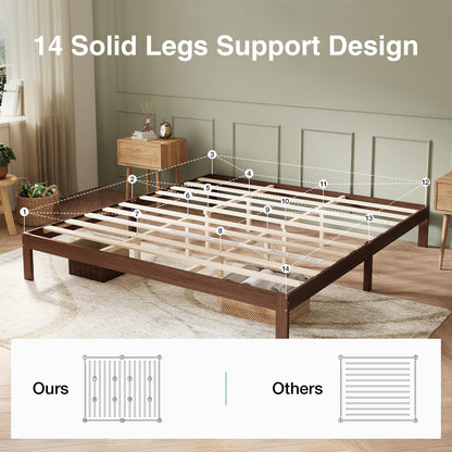 Novilla 12 Inch Wooden King Size Bed Frame, Classic Solid Wood Platform Bed Frame King Size, Sturdy Wood Slat Support, No Box Spring Needed, Easy Assembly, Walnut