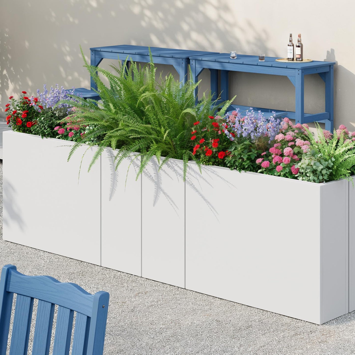 Stoog 38" Large Planters for Outdoor Plants Set of 2, Rectangular Metal Planter Box with Removable Insert Shelf, Ideal for Plants, Flowers, Vegetables, Garden, White