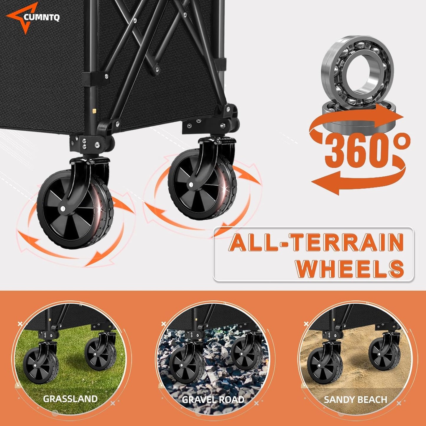 350lbs CUMNTQ Wagons Carts Foldable, Weight Capacity Collapsible Wagon with All-Terrain Wheels, Grocery Cart on Wheels