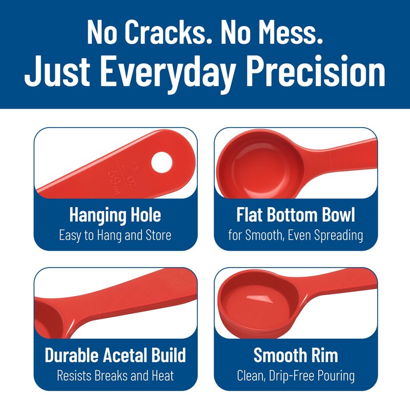 Carlisle FoodService Products Measure Miser Solid Measuring Spoon with Short Handle, 2 Ounces, Red (Pack of 12)