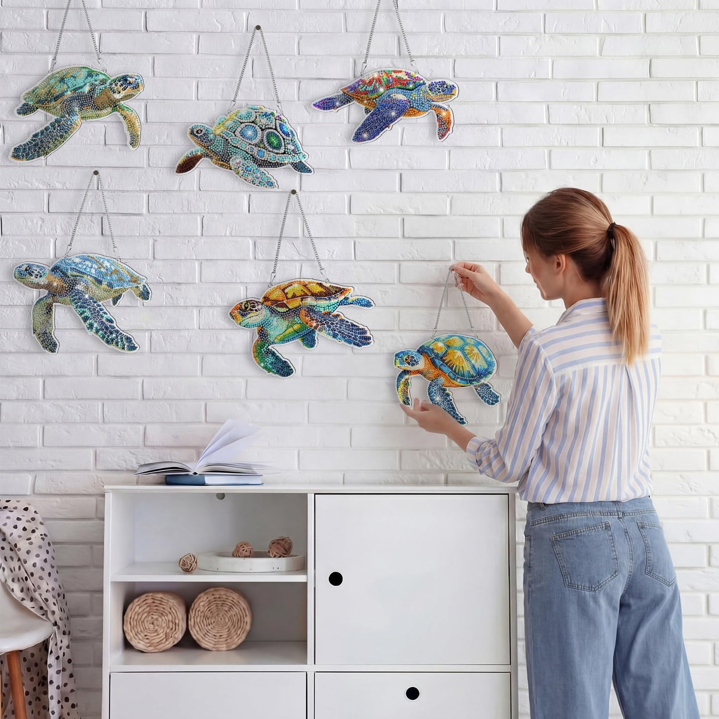 Xuhal 6 Pcs Sea Turtle Special Shape Diamond Art Kits for Adults 5D Diamond Painting Kits for Beginner DIY Hanging Pendant Ornament Crystal Paint Arts and Crafts Set for Home Wall Decor