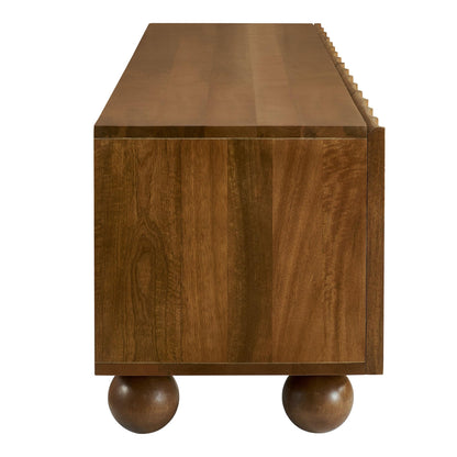 Modway Sorren 71 Inch Scalloped TV Stand in Walnut – 4 Door Media Console Cabinet – Modern Storage TV Stand with Doors