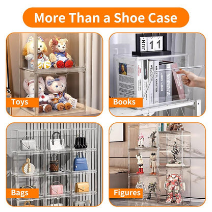 Seaniss 1 Pack Clear Acrylic Sneaker Shoe Display Case,Shoe Storage Boxes Stackable,Acrylic Boxes for Shoes Display with Lid,Boot Storage Organizer for Tall Boot,Purse Handbag Organizer for Closet