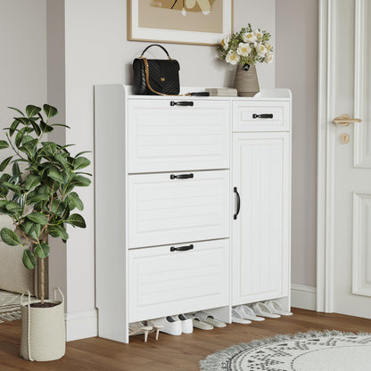 Ball & Cast Shoe Storage Cabinet with 3 Flip Drawers & 1 Drawer, Freestanding Hidden Shoe Organizer with Legs for Entryway, Narrow Shoe Rack Cabinet for Living Room,White