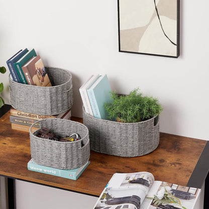Vagusicc Set of 3 Wicker Storage Baskets - Hand-woven Round Large Baskets for Organizing, Grey Storage Decor