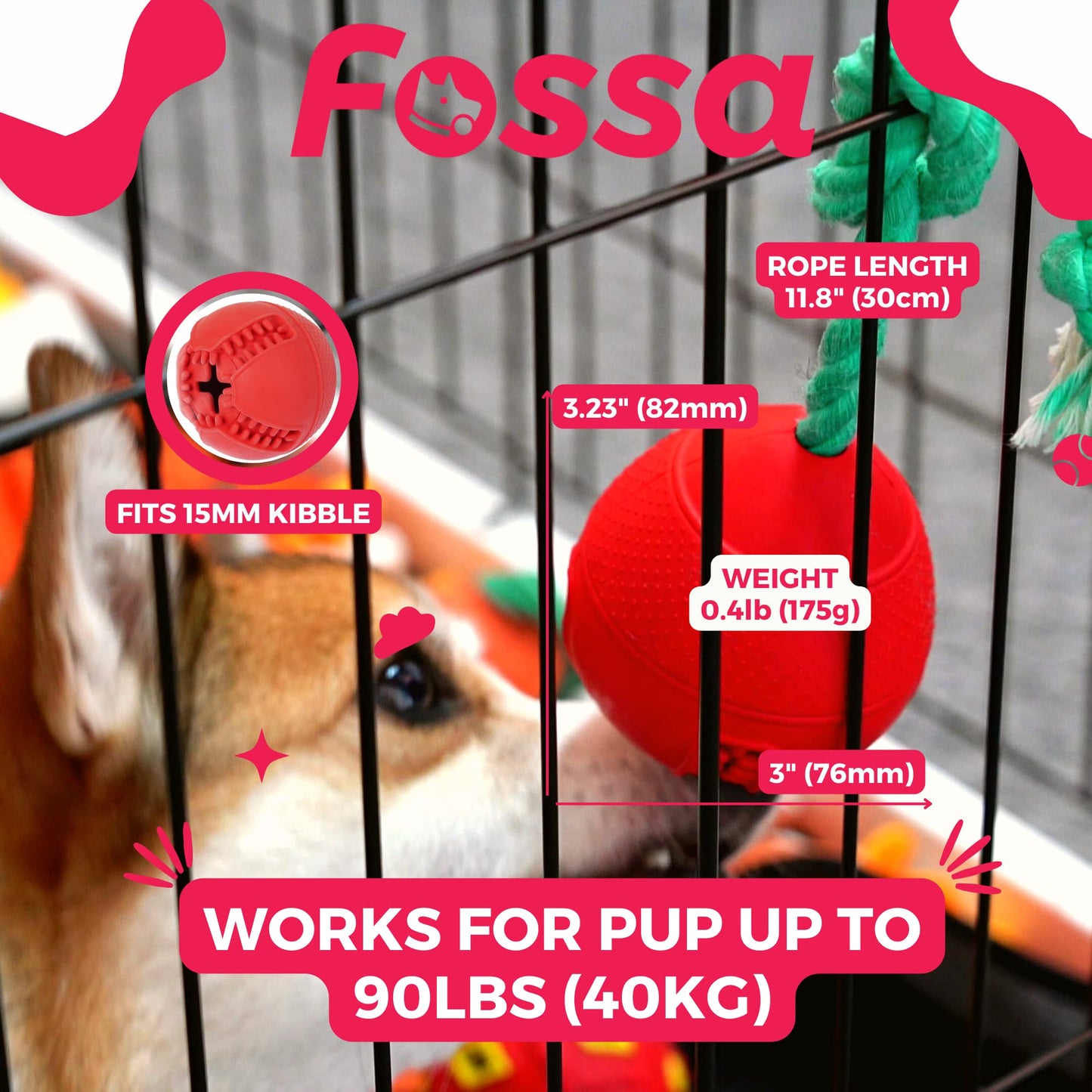 Fossa Interactive Dog Toys, Crate Training Aids for Puppies, Puzzle Treat Dispenser with Rope, Multifunctional Dog Toys - for Reduce Dog Boredom and Anxiety, Dog Teeth Cleaning and Chew Toy