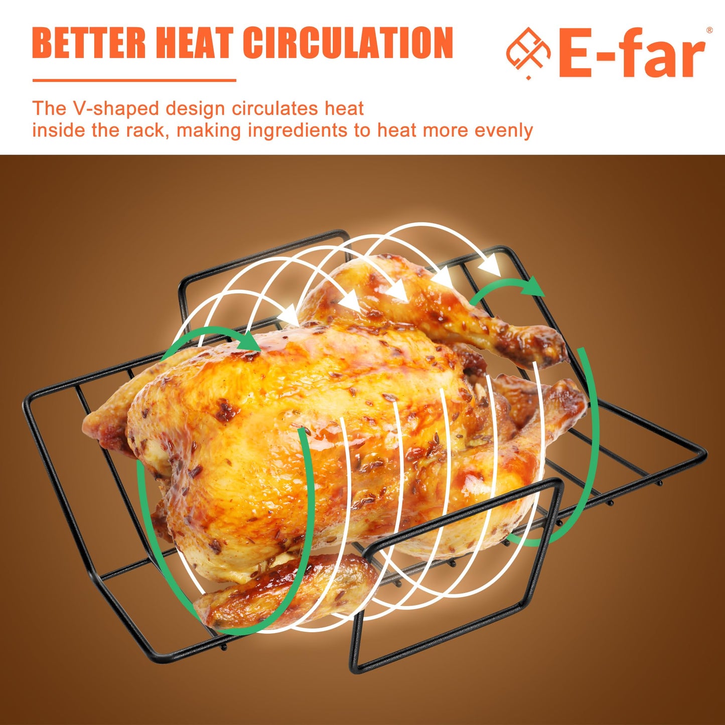 E-far Turkey Roasting Rack, V-Shaped Non-Stick Stainless Steel Rib Rack for Smoking and Grilling, Large Turkey Rack for Oven Roasting Pan, Heavy Duty & Easy Clean, 14.4 x 10 Inches