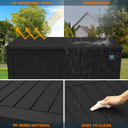 230 Gallon Large Outdoor Storage Box, Durable Deck Boxes Outdoor Waterproof, Resin Waterproof Deck Box for Patio Furniture Outdoor Cushions Garden Tools and Pool Storage (Black, 230 Gallon)