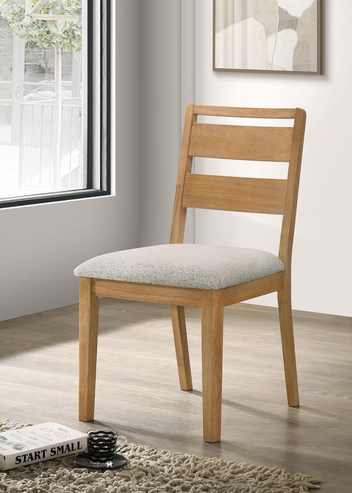 Coaster Home Furnishings - Duncan - Wood - Dining Side Chairs with Ladder Back Design, Cushioned Seat, Tapered Legs and Rounded Edges - Dining Room - Set of 2 - Washed Oak - 193652