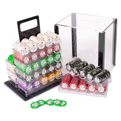 Playzaic 1000-piece Acrylic Desert Heat Poker Chip Case - 13.5-gram Heavy Clay Composite Set - Casino Chips for Texas Holdem, Blackjack - Betting Game Accessories