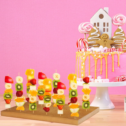 Wooden Food Skewer Holder Pick Stand and Display Holder Catering Appetizer Fruit Skewer Stand Food Display Rectangular Board with Holes for Catering(13.78 x 9.84 Inch,Rectangle Style)