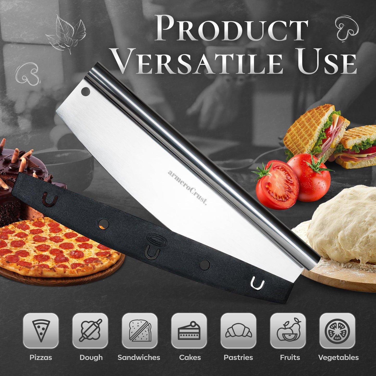 armeroCrust 16 Inch Pizza Cutter Rocker Blade - Easy Slicing - Premium Finish Pizza Slicer with Time Saving Pizza Cutter Rocker Design
