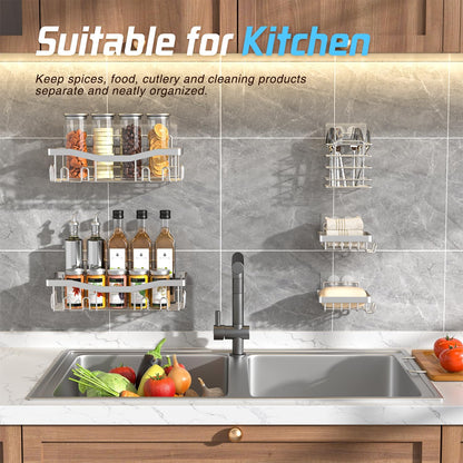 Shower Caddy, Rustproof Bathroom Shower Organizers [5-Pack] with Adhesive Shelves, Soap Caddy & Toothbrush Holder