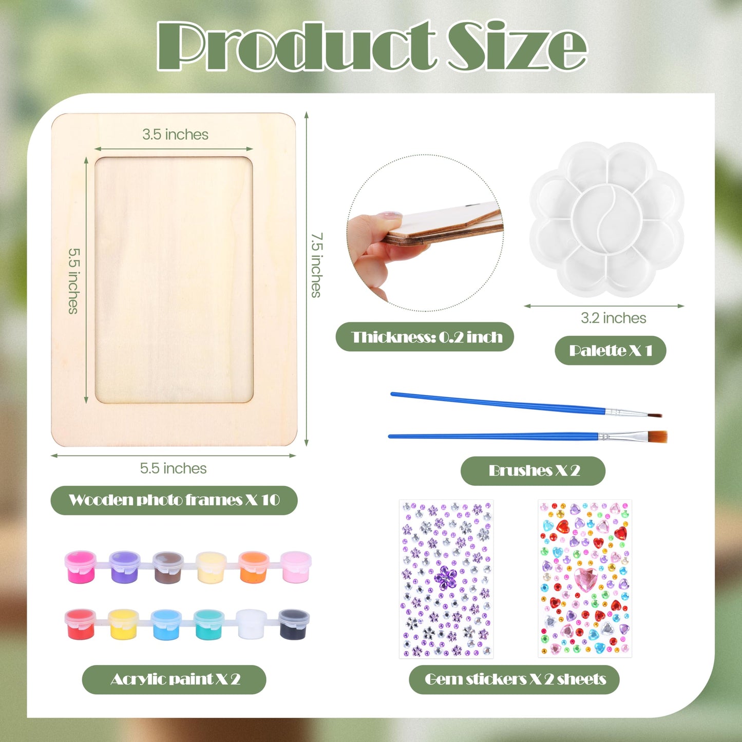 Fovths 10 Pcs Wooden Picture Frames for Crafts, 4 x 6 Inch DIY Wood Frames with Gem Stickers Acrylic Paint Brushes Palette, Unfinished Wood Photo Frame for DIY Painting Arts Projects Decorate
