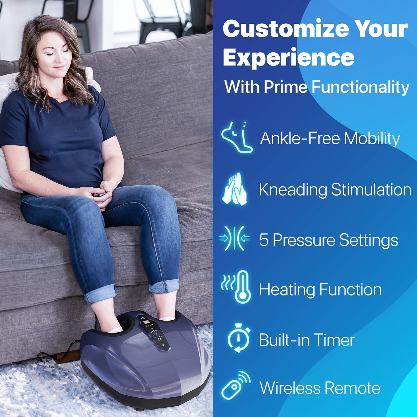 MIKO Foot Massager Machine with Deep-Kneading, Compression, Shiatsu, and Heat for Plantar Fasciitis, Neuropathy - Fits up to Men Size 12