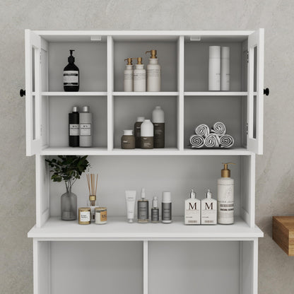 Amacv Two-Compartment Tilt-Out Dirty Laundry Basket Tall Bathroom Cabinet with 2 Adjustable Shelves-White