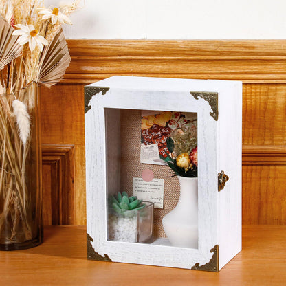 Cinnvoice 8x10 Inch Shadow Box Depth 4.7in Shadow Boxes Display Cases with Cork Board Backing Rustic Burnt Wood Box for Flowers Bouquet Wedding Picture Photo and Keepsake(White)