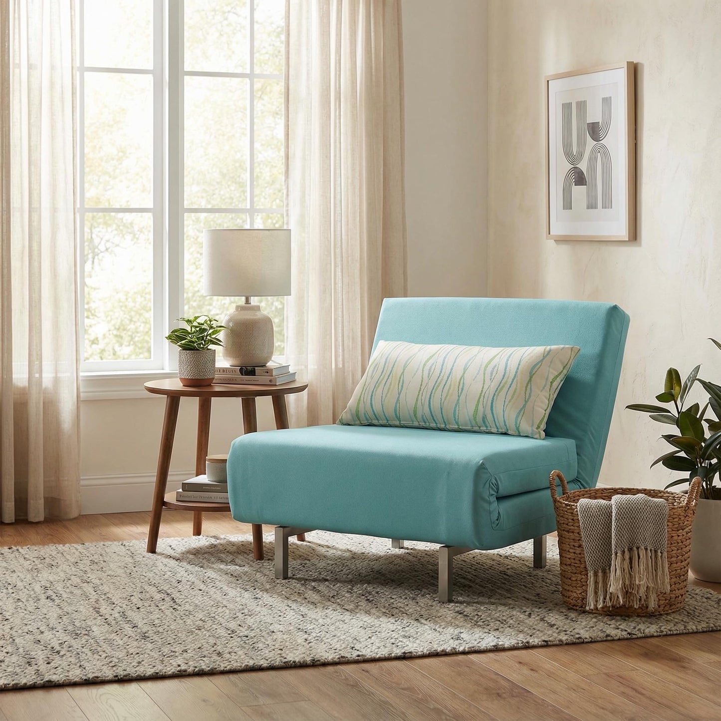Cortesi Home Savion Convertible Accent Chair futon, Aqua Blue