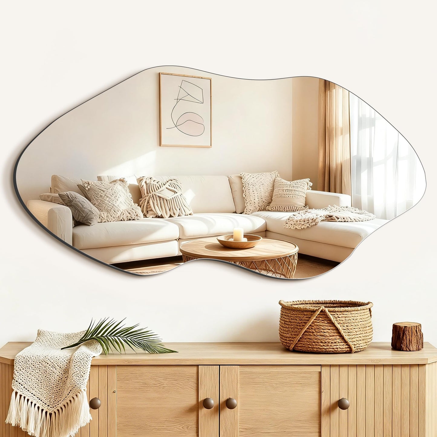 FICTOR Irregular Asymmetrical Wall Mirror, 36" x 19" Modern Decorative Mirror for Entryway, Bathroom, Bedroom, Living Room, Dining Room